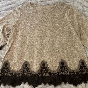 Elegant Gray Top with Black Lace Detail